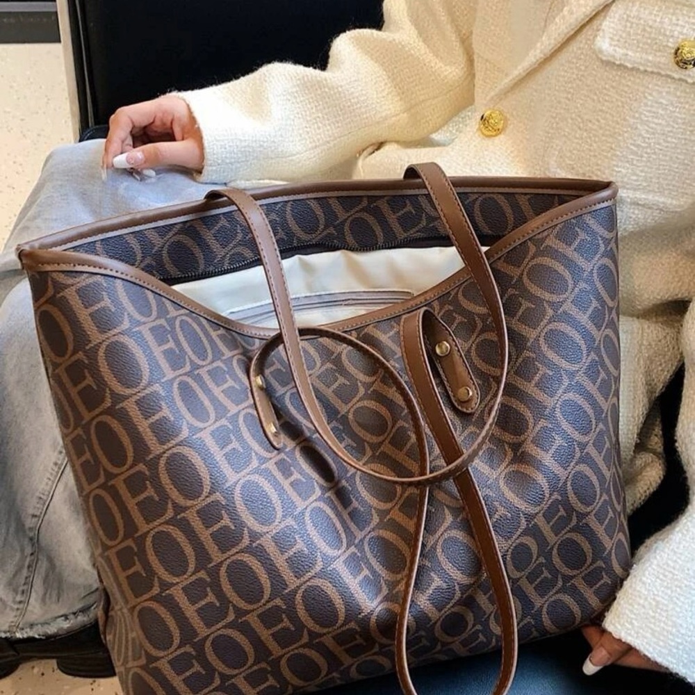 Letter Graphic Shoulder Tote Bag